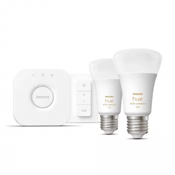 Philips Hue White Ambiance štartovacia sada: 2 E27 smart lampy (1100) + stmievač