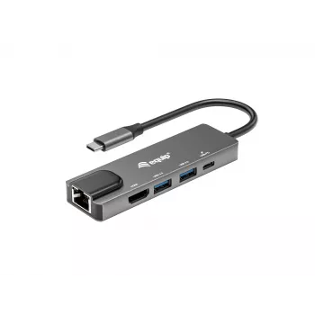 Equip USB-C 5-in-1 multifunkčný adaptér, HDMI, Gigabit-LAN, USB 3.2 Gen1, 100W USB PD