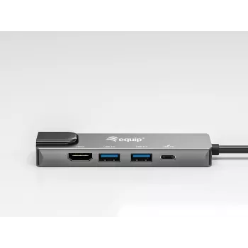 Equip USB-C 5-in-1 multifunkčný adaptér, HDMI, Gigabit-LAN, USB 3.2 Gen1, 100W USB PD