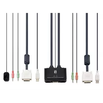 LevelOne 2-portový USB DVI-D Single Link káblový KVM prepínač, podpora audia