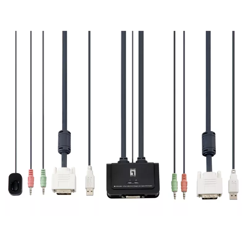LevelOne 2-portový USB DVI-D Single Link káblový KVM prepínač, podpora audia