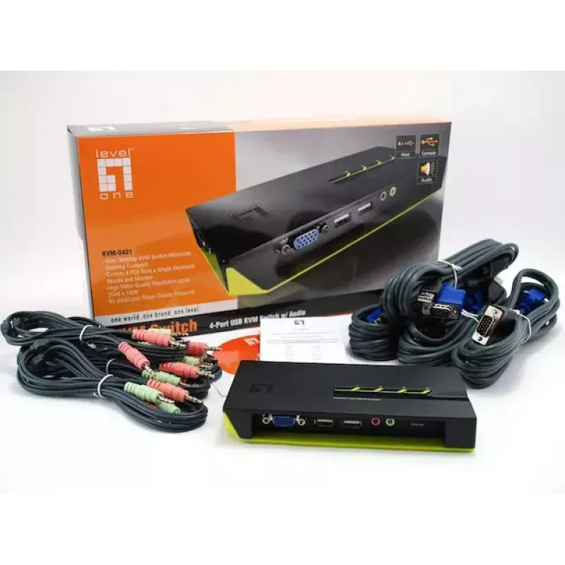 LevelOne 4-portový USB VGA KVM prepínač, podpora audia