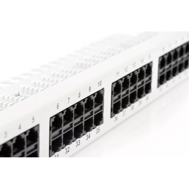DIGITUS CAT 3 ISDN Patch panel, netienený 50-portový RJ45, 8P4C, LSA, 1U, racková montáž, farba sivý RAL 7035