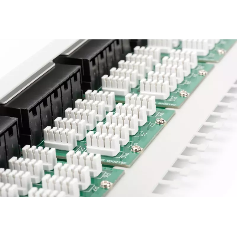 DIGITUS CAT 3 ISDN Patch panel, netienený 50-portový RJ45, 8P4C, LSA, 1U, racková montáž, farba sivý RAL 7035