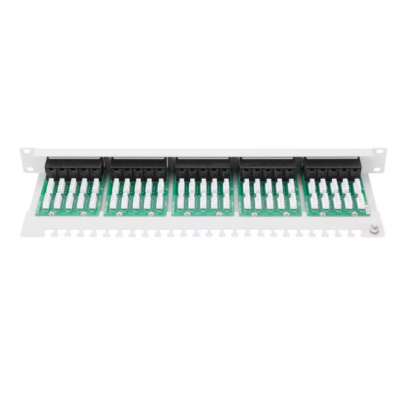 DIGITUS CAT 3 ISDN Patch panel, netienený 50-portový RJ45, 8P4C, LSA, 1U, racková montáž, farba sivý RAL 7035