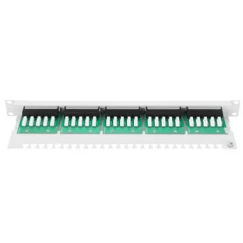 DIGITUS CAT 3 ISDN Patch panel, netienený, 25-portový RJ45, 8P4C, LSA, 1U, racková montáž, farba sivá RAL 7035