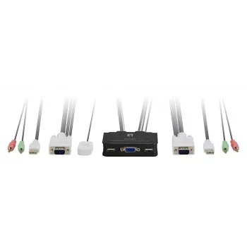 LevelOne 2-portový USB VGA káblový KVM switch, podpora audia, 2048 x 1536 pixelov, čierny