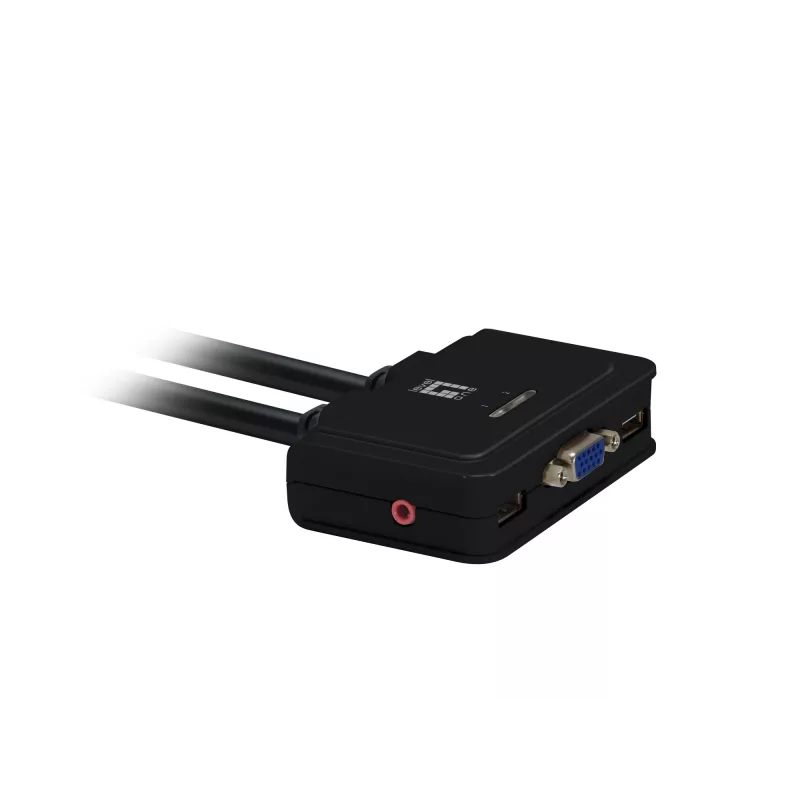 LevelOne 2-portový USB VGA káblový KVM switch, podpora audia, 2048 x 1536 pixelov, čierny