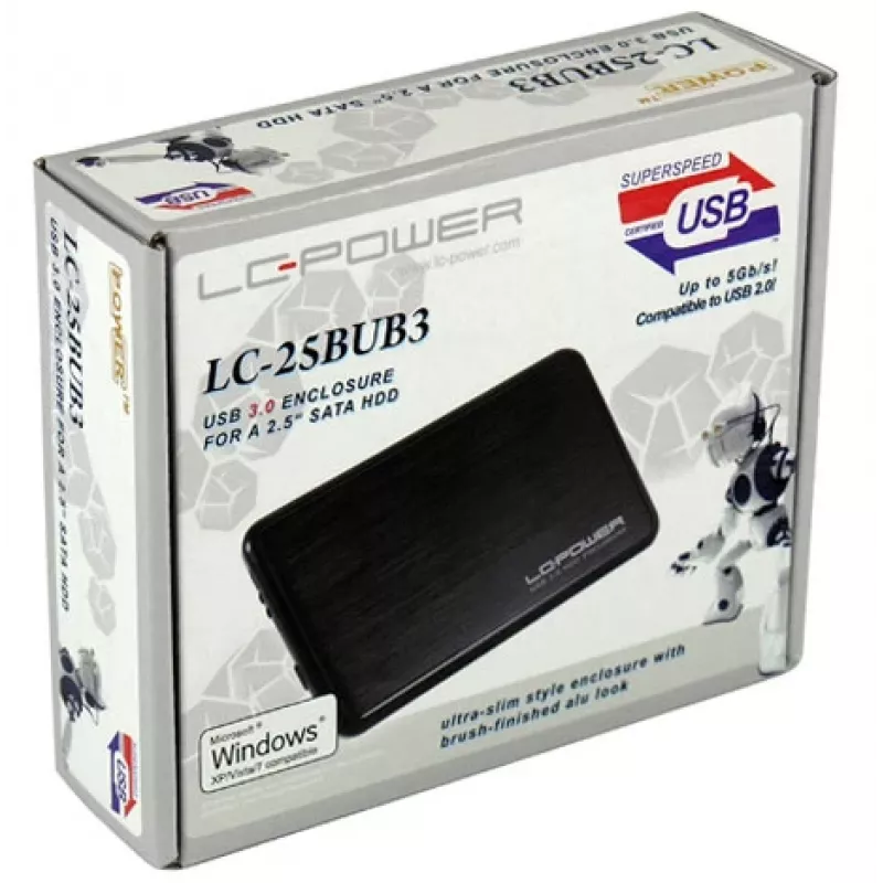 Externý box LC-Power LC-25BUB3 pre 2,5-palcový SATA HDD, USB 3.0, hliník/čierny