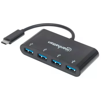 Manhattan USB-C dock/hub, konektory (4x): USB-A (4x), 5 Gbit/s (USB 3.2 Gen1 alias USB 3.0), USB napájaný (nie je potrebný externý napájací zdroj), kábel 20 cm, ekvivalent k HB30C4AB
