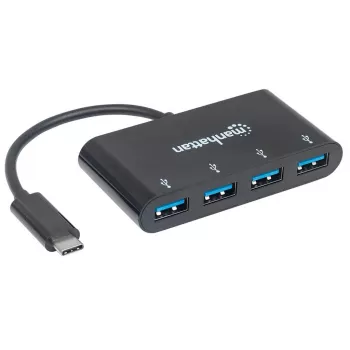 Manhattan USB-C dock/hub, konektory (4x): USB-A (4x), 5 Gbit/s (USB 3.2 Gen1 alias USB 3.0), USB napájaný (nie je potrebný externý napájací zdroj), kábel 20 cm, ekvivalent k HB30C4AB