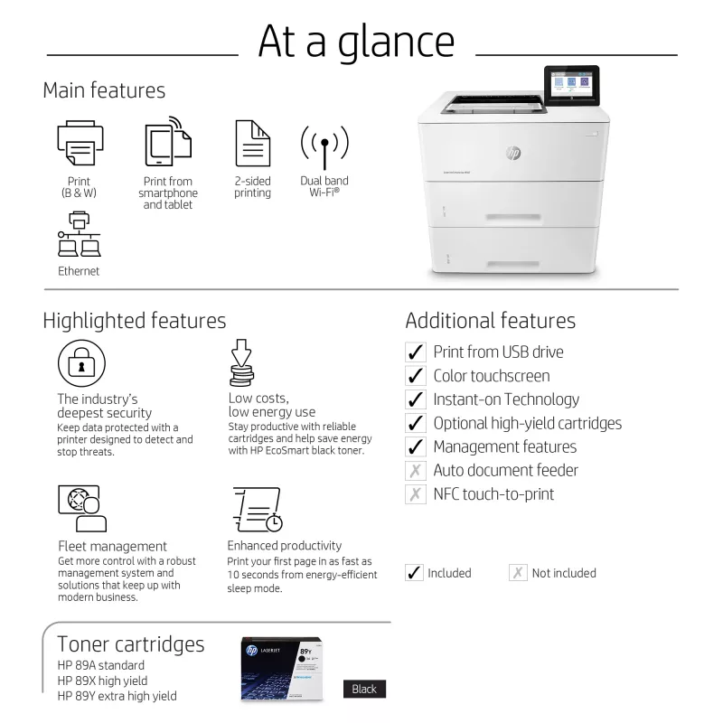 HP LaserJet Enterprise M507x, laser, 1200 x 1200 DPI, A4, 43 ppm, obojstranná tlač, sieťový