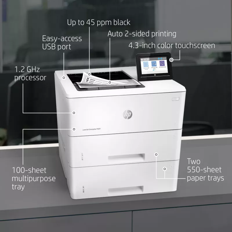 HP LaserJet Enterprise M507x, laser, 1200 x 1200 DPI, A4, 43 ppm, obojstranná tlač, sieťový