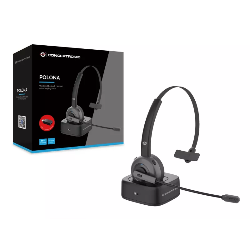 Conceptronic POLONA Bezdrôtový Bluetooth headset s nabíjacou stanicou