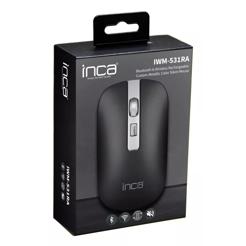 Inca IWM-531RA bezdrôtová myš a Bluetooth, 1600 DPI, tlačidlo 4D, tichá, antracitová