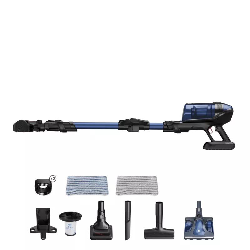 Rowenta X-Force Flex 12.60 Aqua RH98C0WO bezdrôtový tyčový vysávač 2v1, na sucho aj na mokro, bez vrecka, 320 W, 25,9 V, modrý/sivý