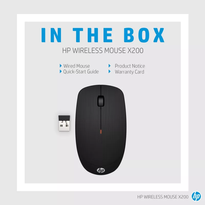 Bezdrôtová myš HP X200 6VY95AA, optická, 2,4 GHz, USB prijímač, čierna