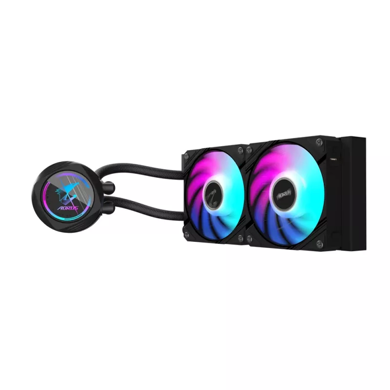 GIGABYTE AORUS WATERFORCE II 240 AIO kvapalinový chladič CPU – 2x120mm ARGB ventilátory, posuvný uzamykací mechanizmus, DAISY-CHAIN, kompatibilný s Intel LGA 1851 a AMD AM5
