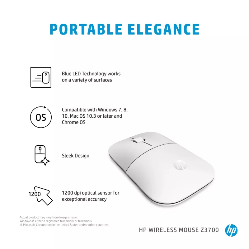 HP Z3700 keramická biela bezdrôtová myš, obojručná, optická, RF Wireless, 1200 DPI, strieborná, biela