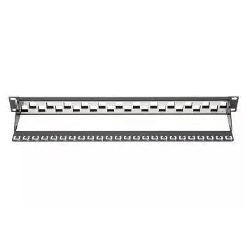 DIGITUS modulárny patch panel, tienený 24-port, blank, 1HE, rackmontáž, odsadený, farba čierna RAL 9005