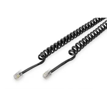 DIGITUS prepojovací kábel UAE, RJ10 2,00 m, CU, 4x7x0,12 mm, netienený, M/M, plochý kábel, špirálový kábel, čierny