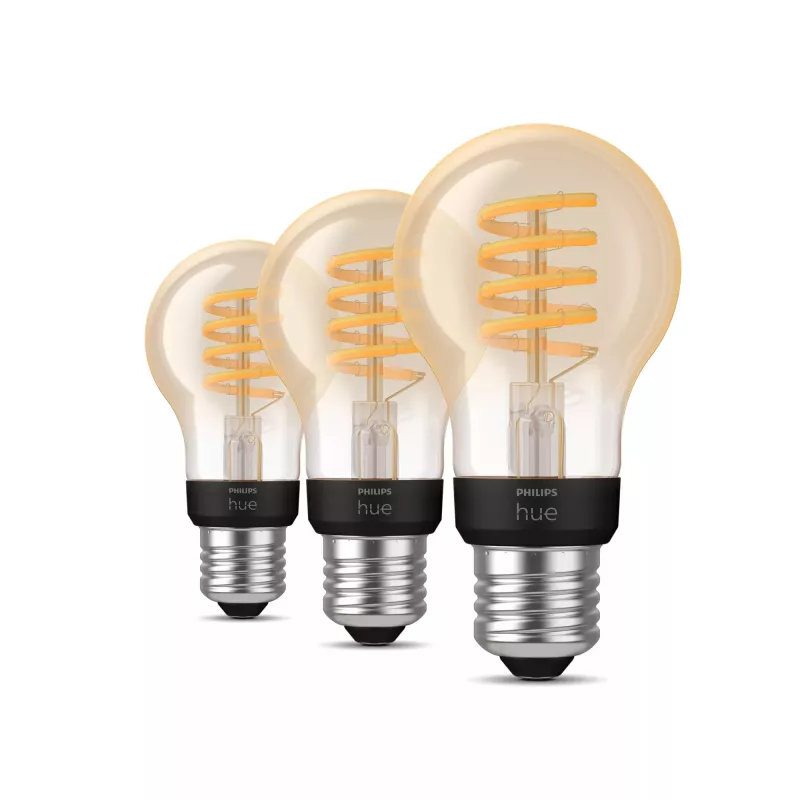 Philips Hue White Ambiance E27 A60 inteligentná žiarovka s vláknom, 7 W, 550 lm, 3 ks