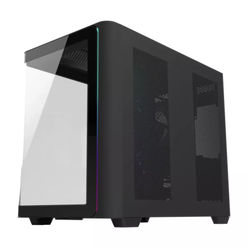 FSP M580-BP Plus počítačová skriňa Midi Tower, ATX/mATX/Mini-ITX, ARGB, tvrdené sklo, 4 ventilátory 120 mm, čierna