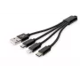 DIGITUS USB nabíjací kábel USB A – Lightning+Micro B+Type-C M/M/M/M 15 cm 3-in-1 kábel, bavlna, CE, čierny