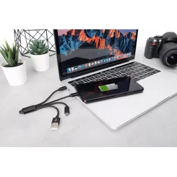 DIGITUS USB nabíjací kábel USB A – Lightning+Micro B+Type-C M/M/M/M 15 cm 3-in-1 kábel, bavlna, CE, čierny