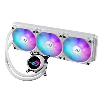 Súprava kvapalinového chladenia ASUS ROG Strix LC III 360 ARGB White Edition — 360 mm radiátor, 3x 120 mm ARGB ventilátory, LCD displej, medené dno