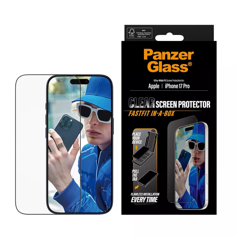 PanzerGlass ® ochranná fólia displeja iPhone 17 Pro | Ultra-Wide Fit s FASTFIT IN-A-BOX