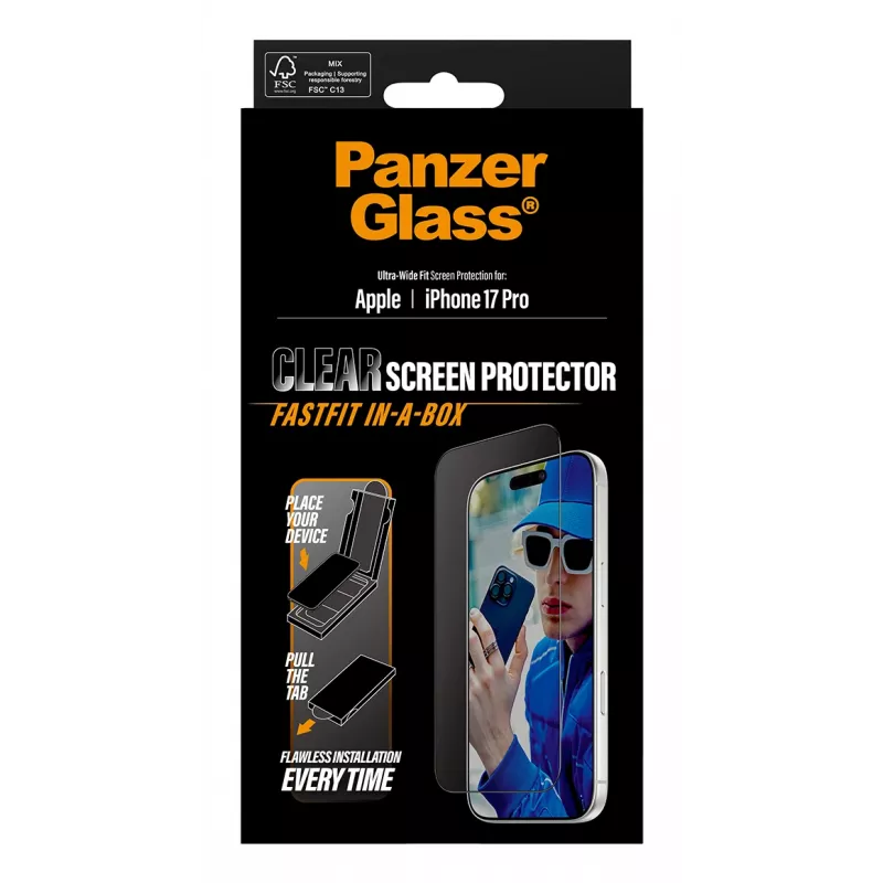 PanzerGlass ® ochranná fólia displeja iPhone 17 Pro | Ultra-Wide Fit s FASTFIT IN-A-BOX
