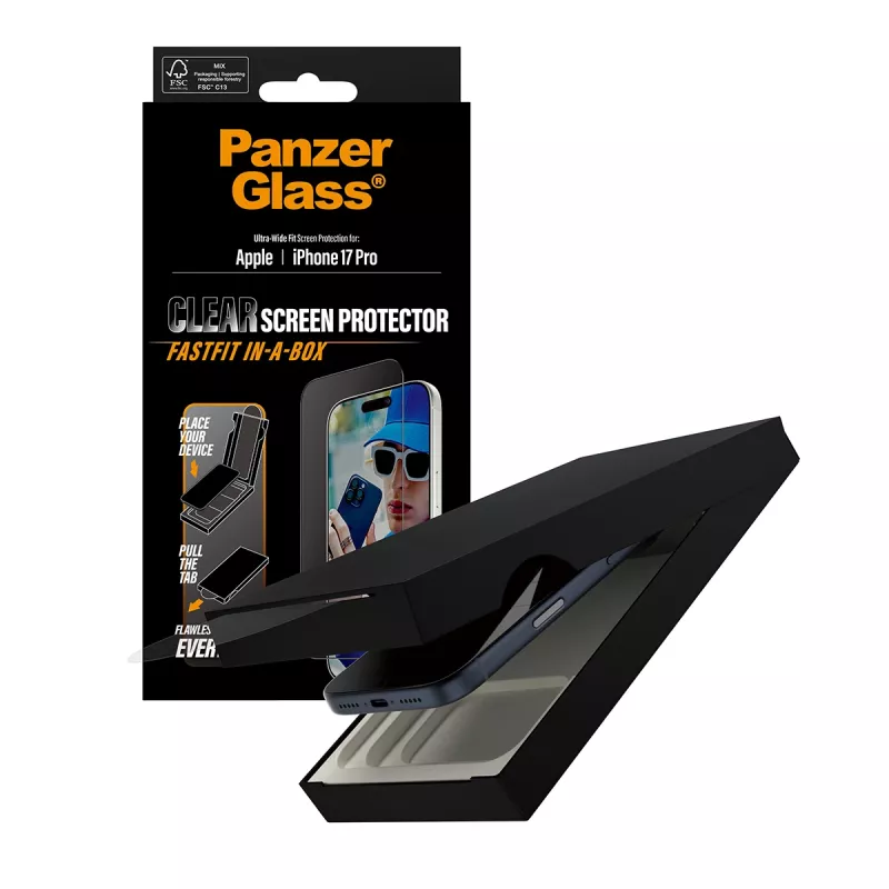 PanzerGlass ® ochranná fólia displeja iPhone 17 Pro | Ultra-Wide Fit s FASTFIT IN-A-BOX