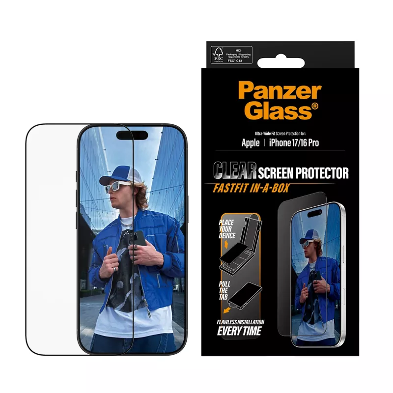 PanzerGlass® ochranná fólia displeja iPhone 17 | iPhone 16 Pro | Ultra-Wide Fit s FASTFIT IN-A-BOX