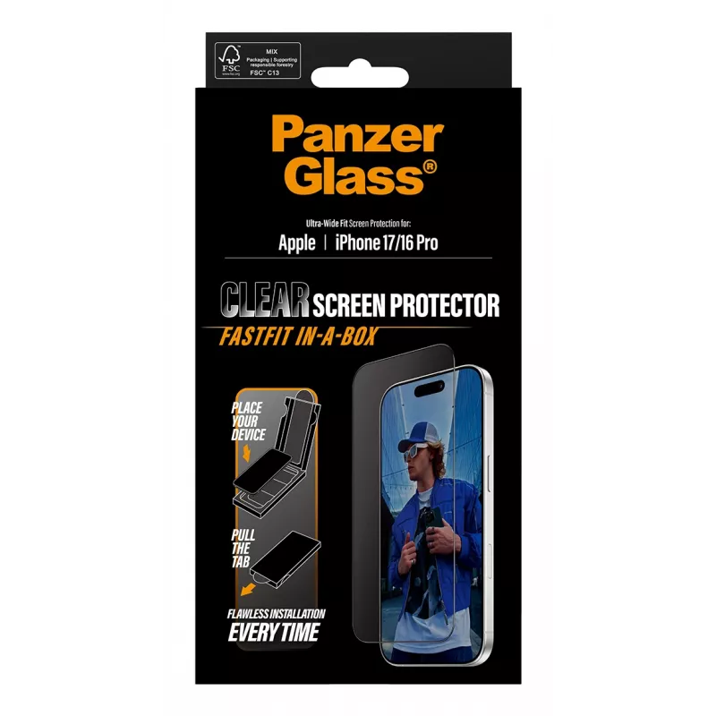 PanzerGlass® ochranná fólia displeja iPhone 17 | iPhone 16 Pro | Ultra-Wide Fit s FASTFIT IN-A-BOX