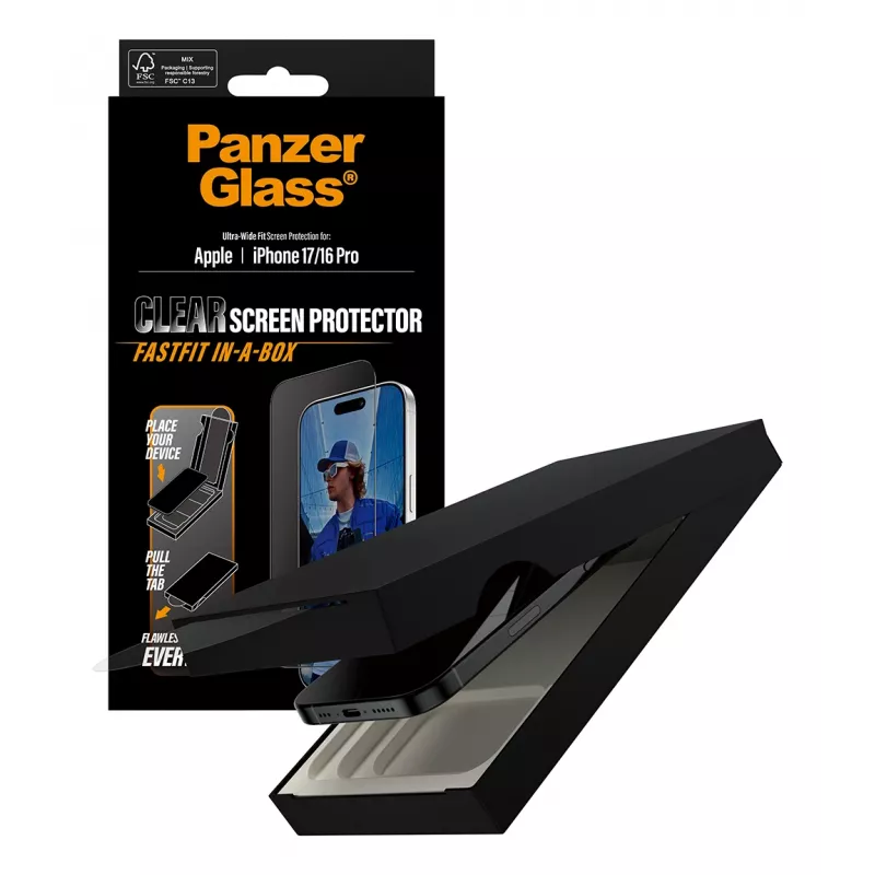 PanzerGlass® ochranná fólia displeja iPhone 17 | iPhone 16 Pro | Ultra-Wide Fit s FASTFIT IN-A-BOX