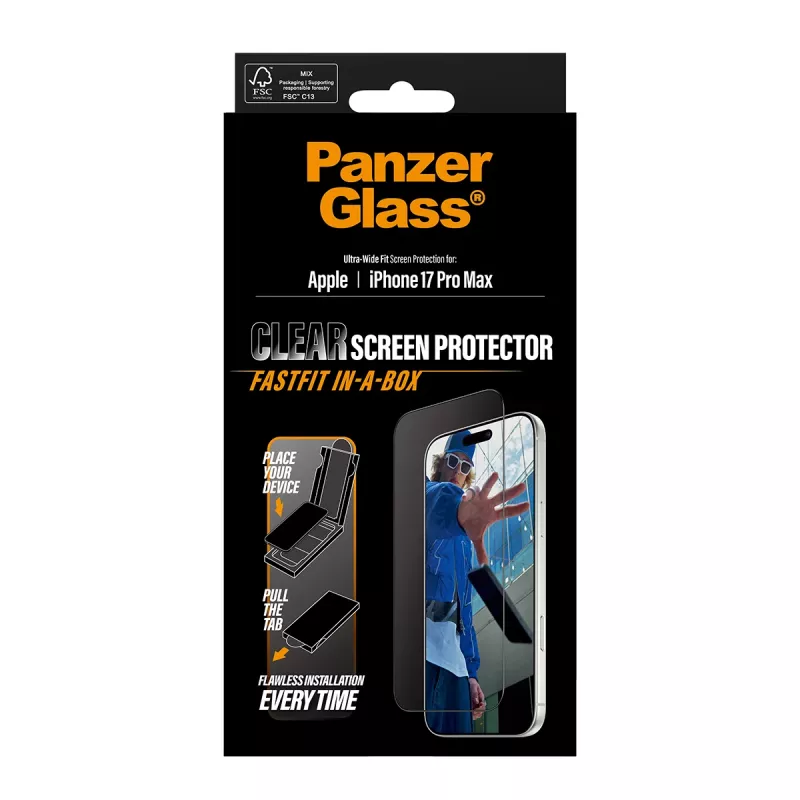 PanzerGlass ® ochranná fólia displeja iPhone 17 Pro Max | Ultra-Wide Fit s FASTFIT IN-A-BOX