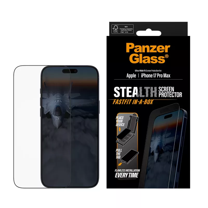 PanzerGlass ® Stealth ochrana displeja iPhone 17 Pro Max | Ultra-Wide Fit s FASTFIT IN-A-BOX