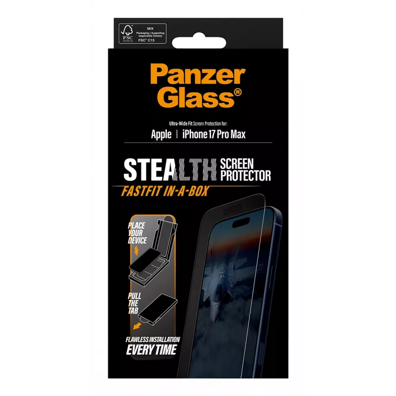 PanzerGlass ® Stealth ochrana displeja iPhone 17 Pro Max | Ultra-Wide Fit s FASTFIT IN-A-BOX