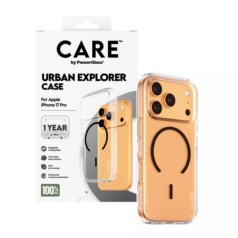 PanzerGlass CARE™ by ® Urban Explorer Case priehľadné s čiernym MagSafe iPhone 17 Pro