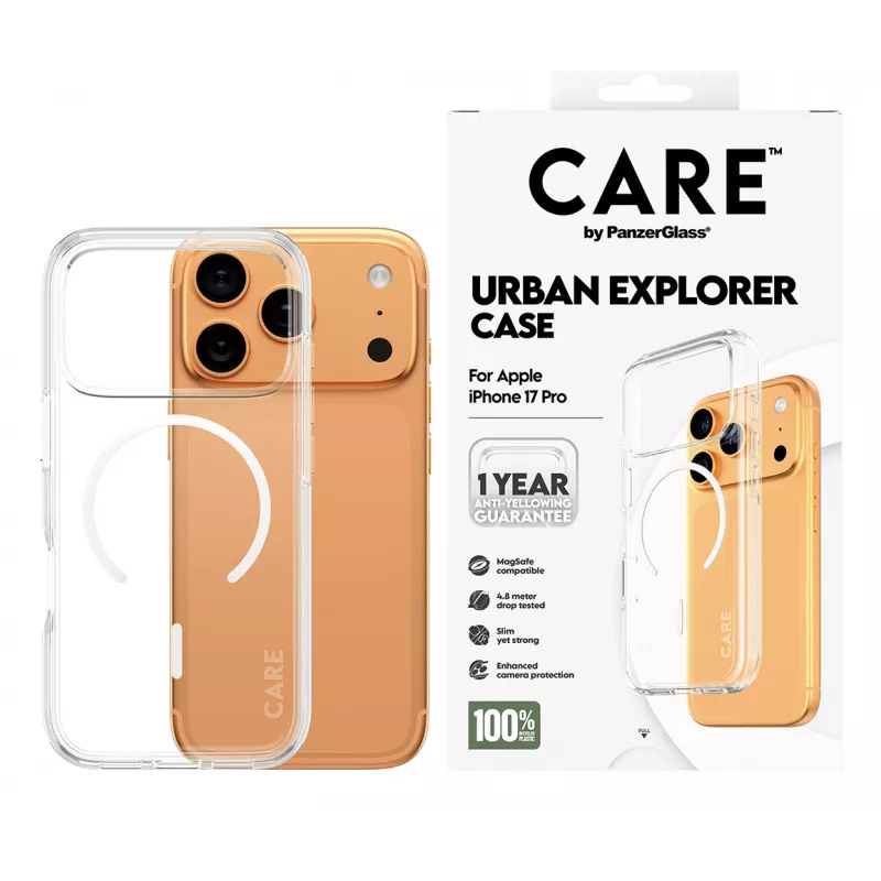 PanzerGlass CARE™ by ® Urban Explorer Case transparentné s bielou MagSafe iPhone 17 Pro