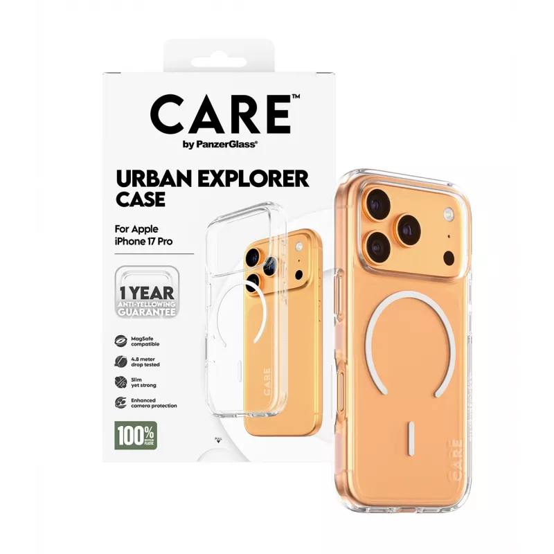 PanzerGlass CARE™ by ® Urban Explorer Case transparentné s bielou MagSafe iPhone 17 Pro