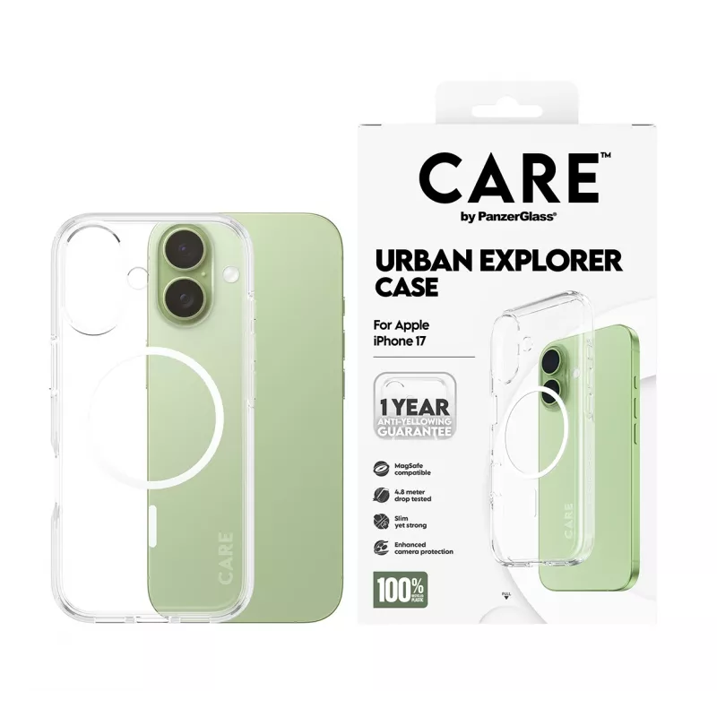 PanzerGlass CARE™ by ® Urban Explorer Case transparentné s bielou MagSafe iPhone 17