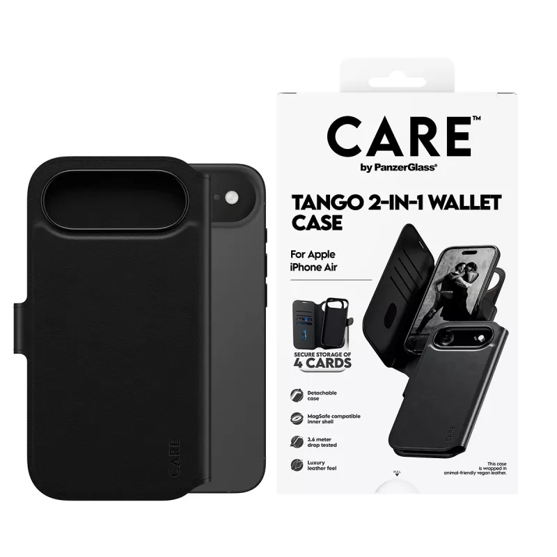 Puzdro s peňaženkou PanzerGlass CARE Tango 2-in-1 s MagSafe pre iPhone Air — čierne