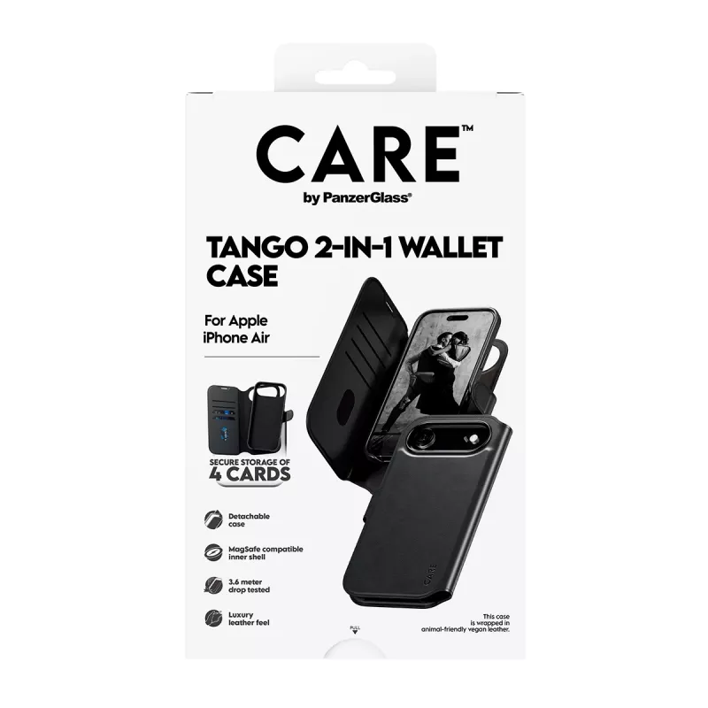Puzdro s peňaženkou PanzerGlass CARE Tango 2-in-1 s MagSafe pre iPhone Air — čierne