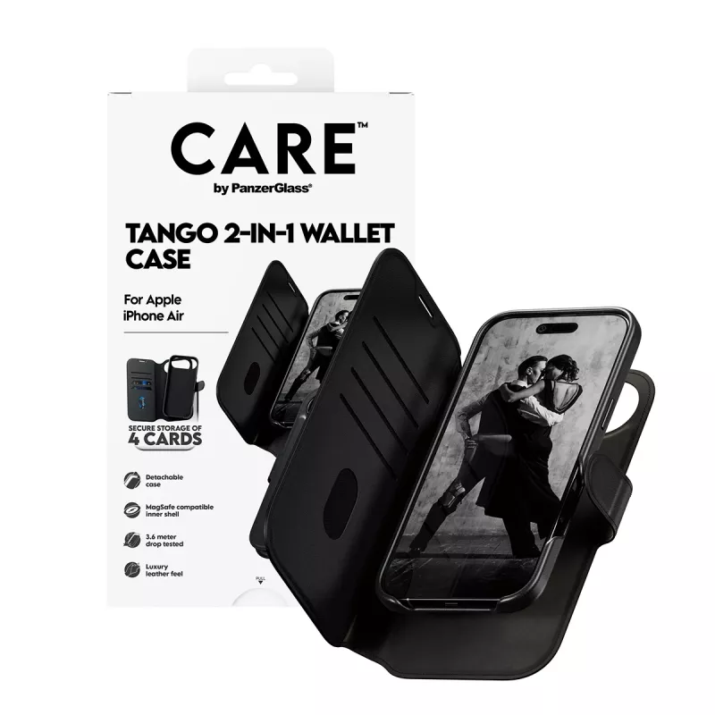 Puzdro s peňaženkou PanzerGlass CARE Tango 2-in-1 s MagSafe pre iPhone Air — čierne