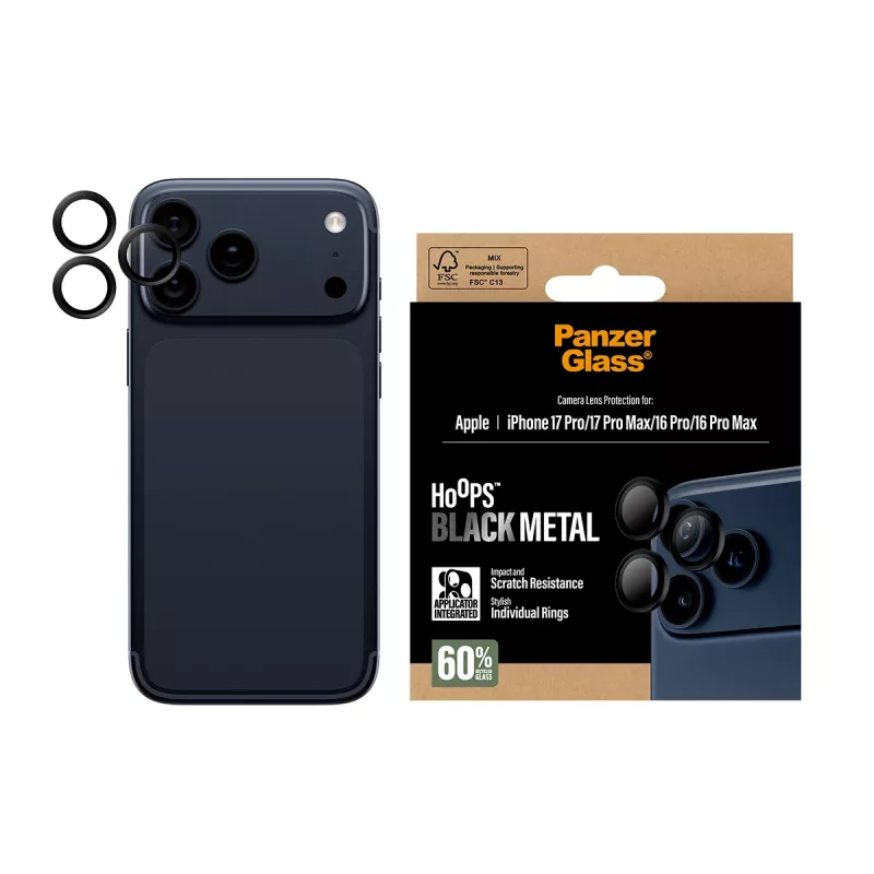 PanzerGlass ® Hoops® ochrana šošovky fotoaparátu čierna iPhone 17 Pro | iPhone 17 Pro Max | iPhone 16 Pro | 16 Pro Max