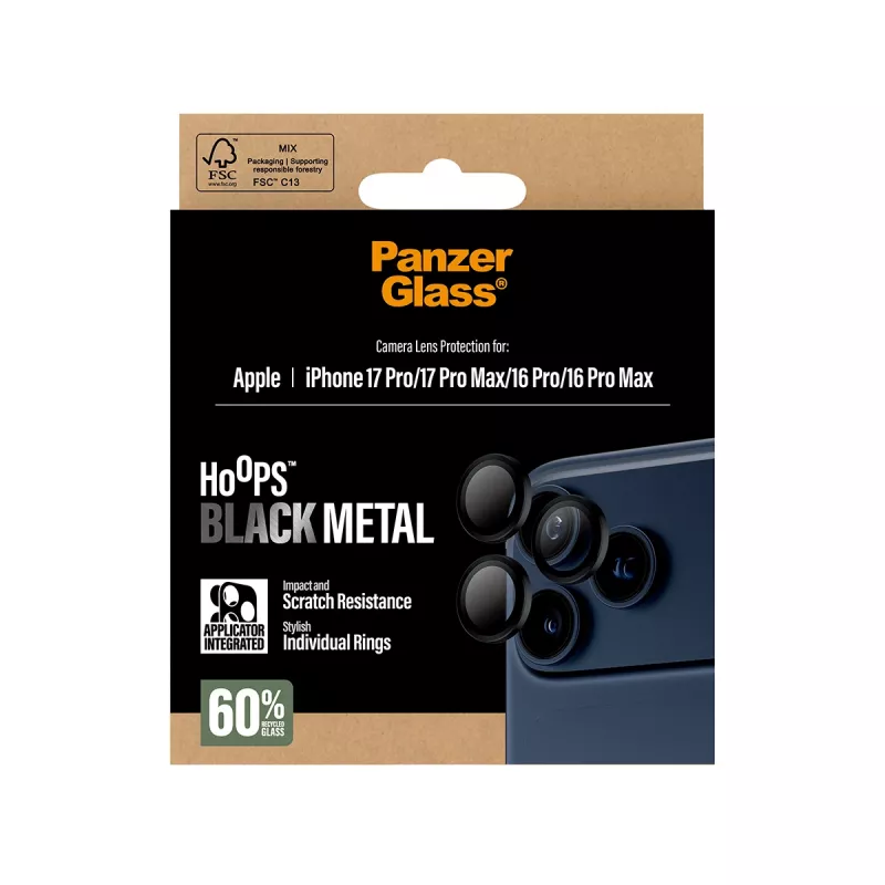 PanzerGlass ® Hoops® ochrana šošovky fotoaparátu čierna iPhone 17 Pro | iPhone 17 Pro Max | iPhone 16 Pro | 16 Pro Max