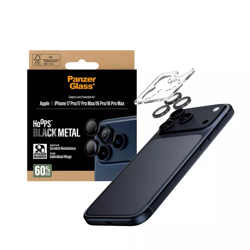 PanzerGlass ® Hoops® ochrana šošovky fotoaparátu čierna iPhone 17 Pro | iPhone 17 Pro Max | iPhone 16 Pro | 16 Pro Max