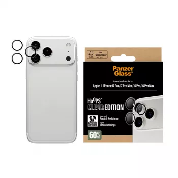 Ochrana fotoaparátu PanzerGlass Hoops transparentná pre iPhone 17 Pro / 17 Pro Max / 16 Pro / 16 Pro Max, tvrdené sklo, silikón, 1 ks